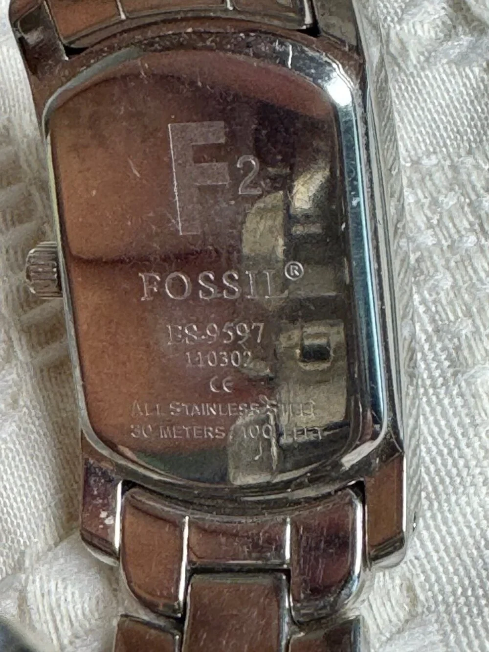 Fossil F2 Womens Stainless Steel Watch w Purple Dial Rectangular Face ES9597